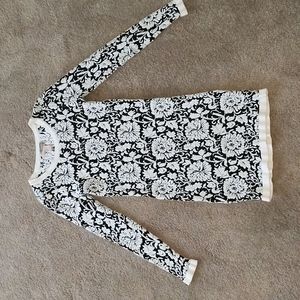 Forever 21 Black White Floral Knit Long Sleeve Bodycon Dress Sz Small